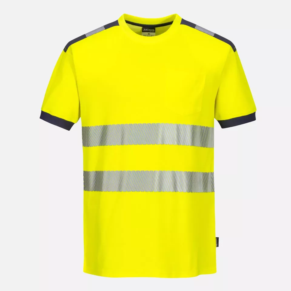 Portwest T181YGY, PW3 Hi-Vis Cotton Comfort T-Shirt S/S, Yellow/Grey, image 1, gallery thumbnail