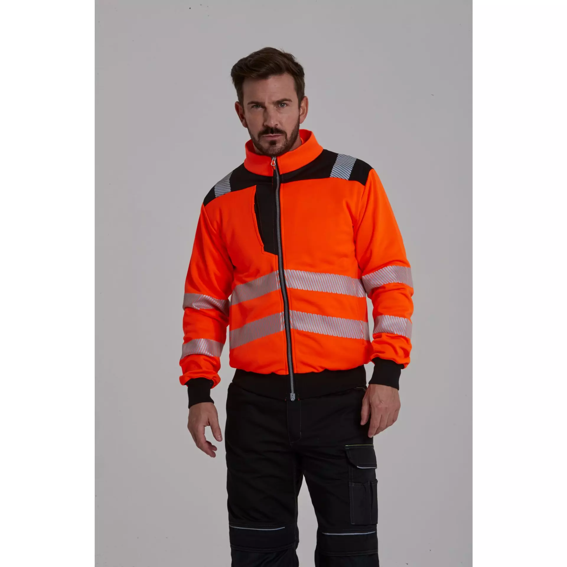 Portwest PW370OBR, PW3 Hi-Vis Zip Sweatshirt, Orange/Black, image 7