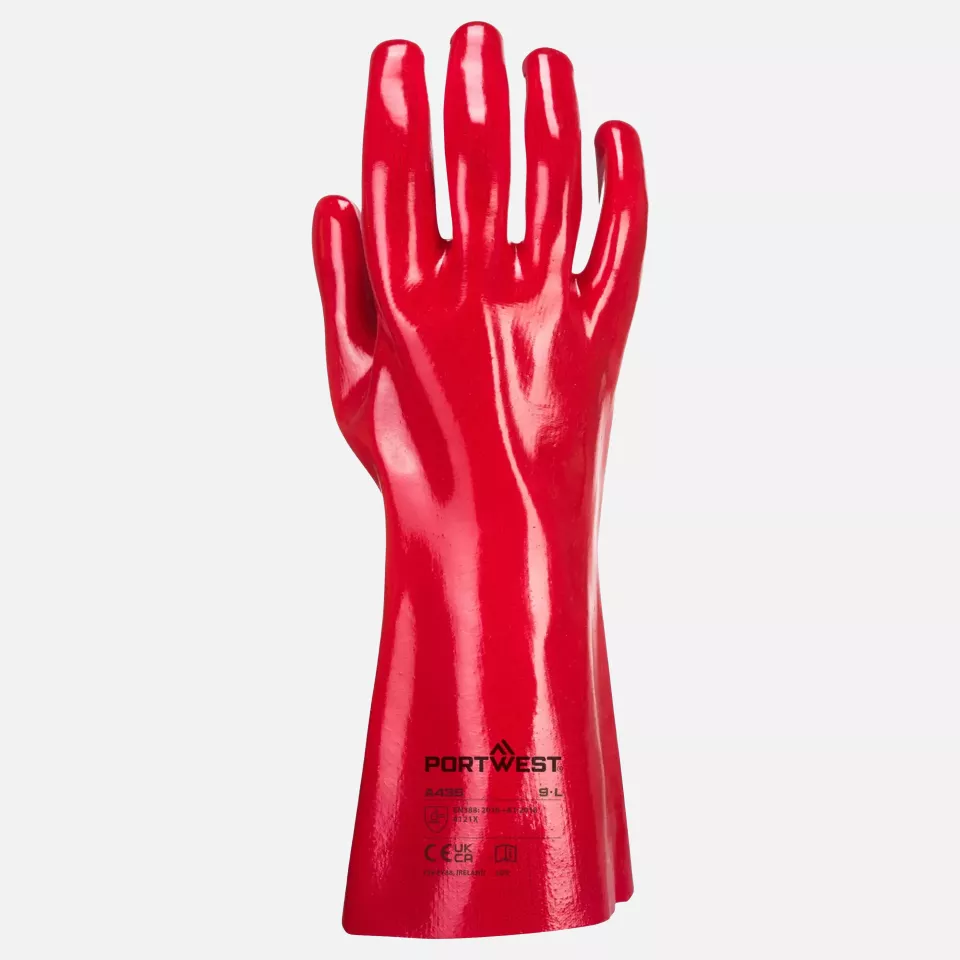 Portwest A435RER, Grip 12 PVC Gauntlet 35cm, Size XL, Red, image 1, gallery thumbnail