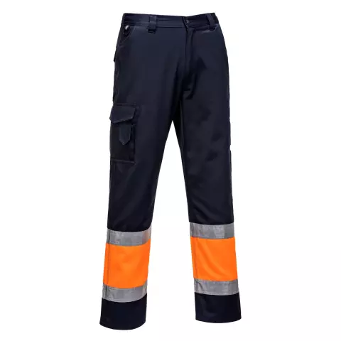 Portwest Hi-Vis Lightweight Contrast Class 1 Service Trousers, Orange/Navy