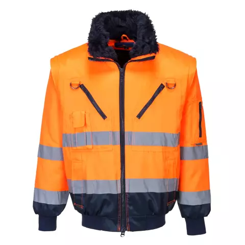 Portwest Hi-Vis 3-in-1 Contrast Pilot Jacket, Orange/Navy