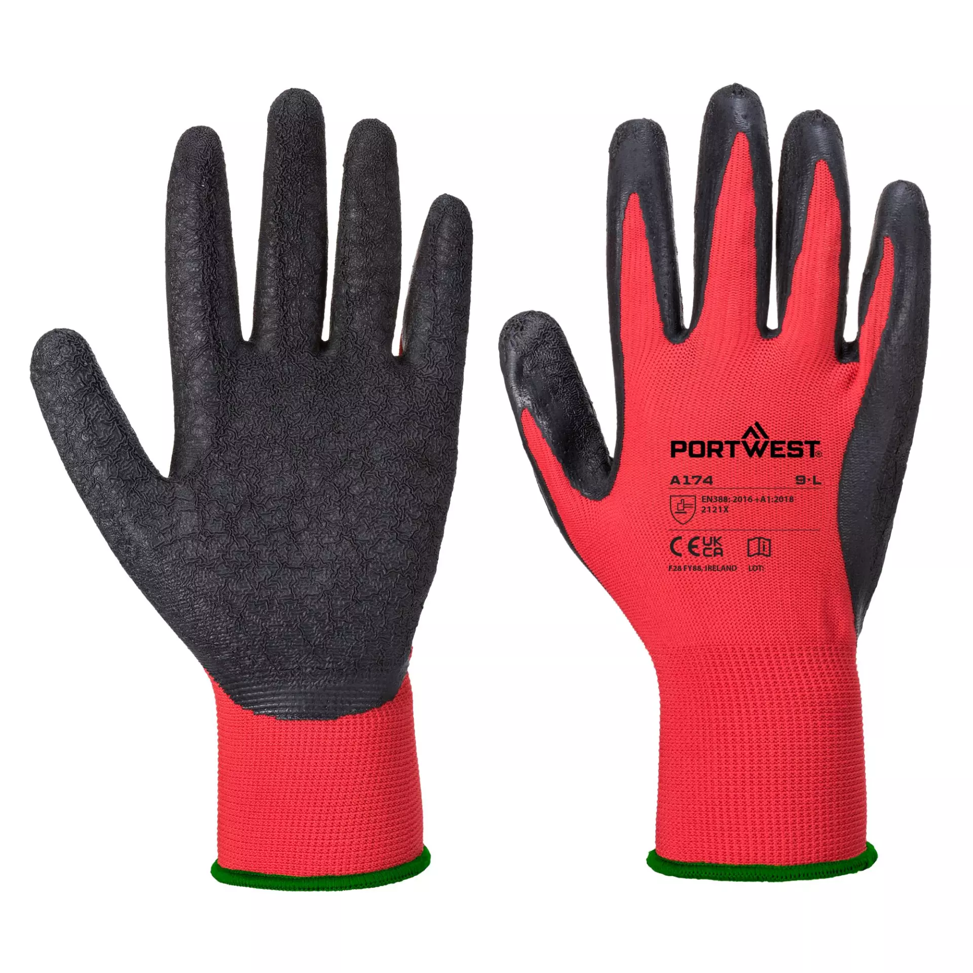 Portwest A174R8R, Flex Grip Latex Glove, Red/Black, image 3