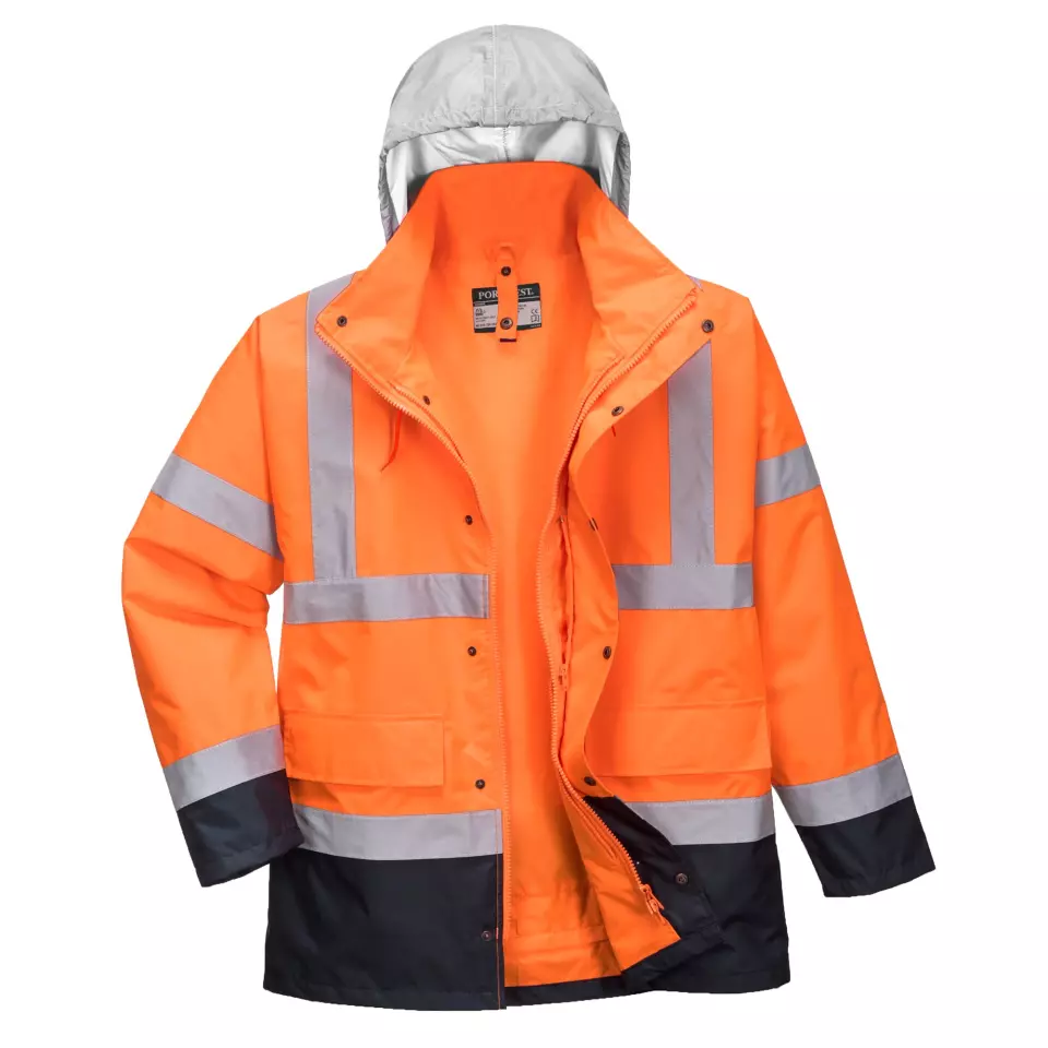 Portwest S471ONR, Hi-Vis 4-in-1 Contrast Traffic Jacket, Orange/Navy, image 1, gallery thumbnail