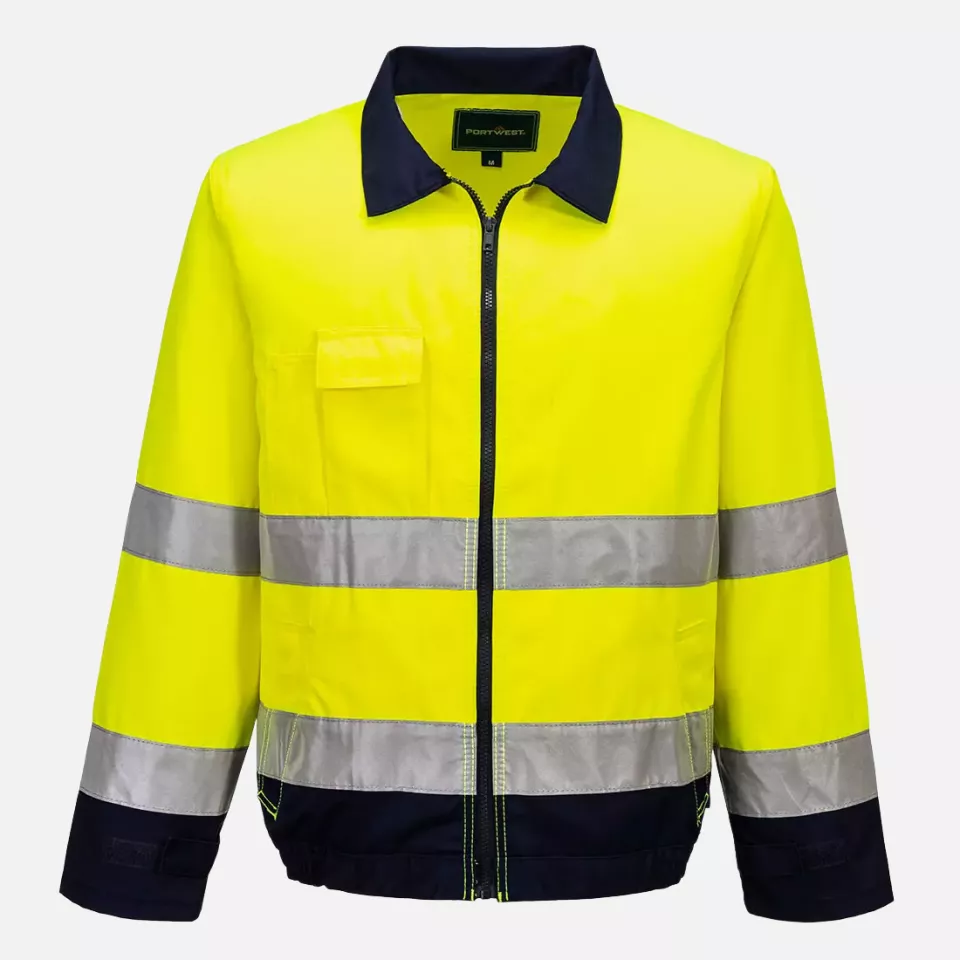 Portwest TX70YNR, Madrid Hi-Vis Contrast Bomber Jacket, Yellow/Navy, image 1, gallery thumbnail