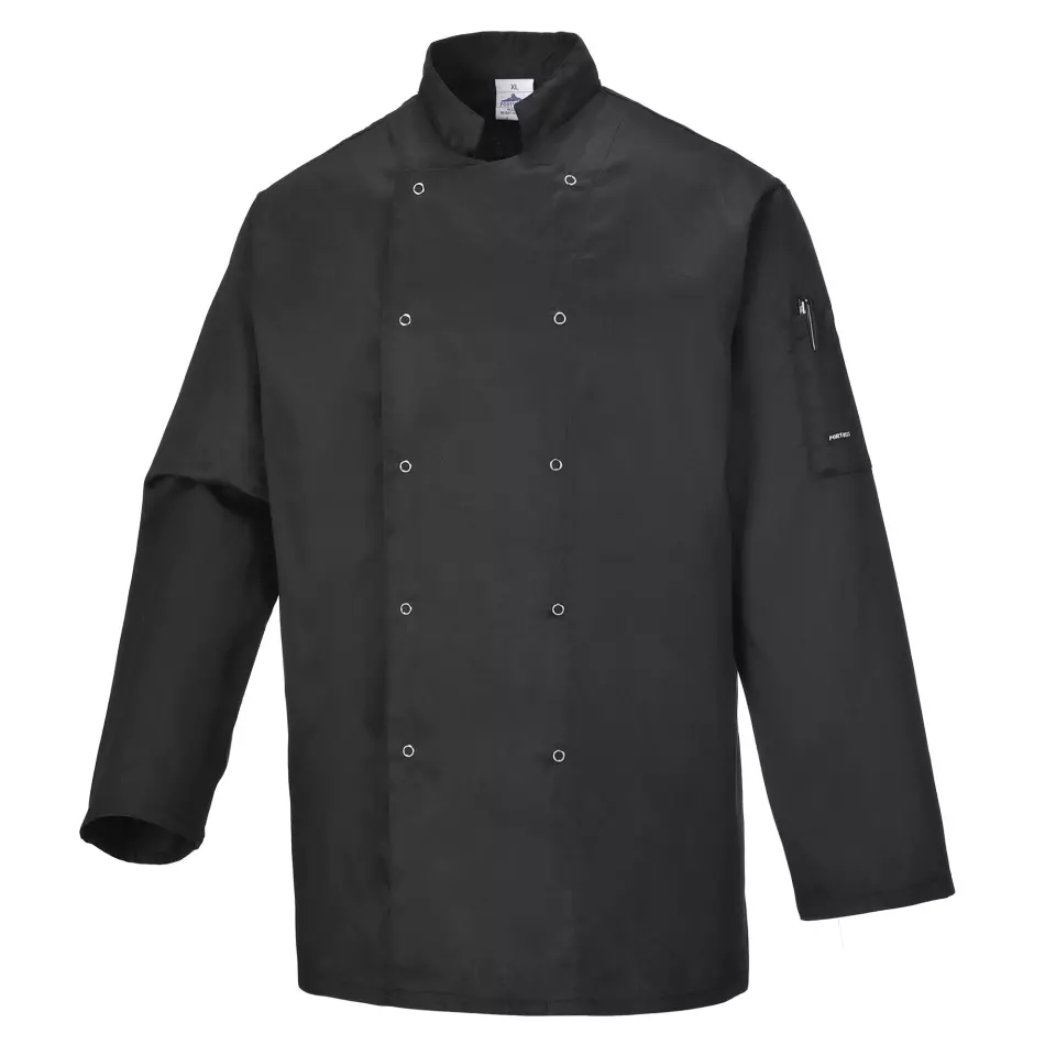 Portwest C833BKR, Chef's Suffolk Studded Jacket L/S, Black