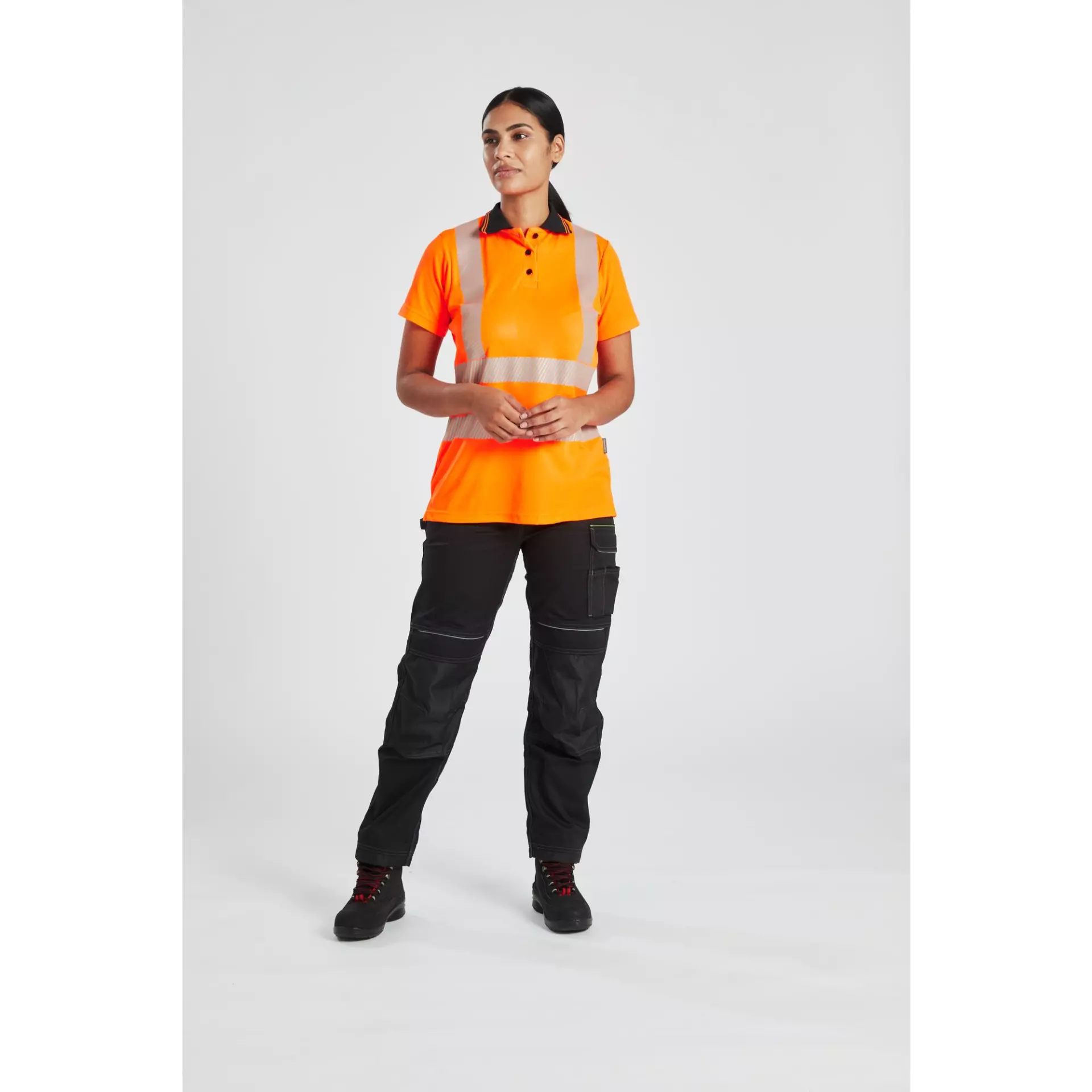 Portwest LW72OBR, Hi-Vis Women's Cotton Comfort Pro Polo Shirt S/S, Orange/Black, image 5