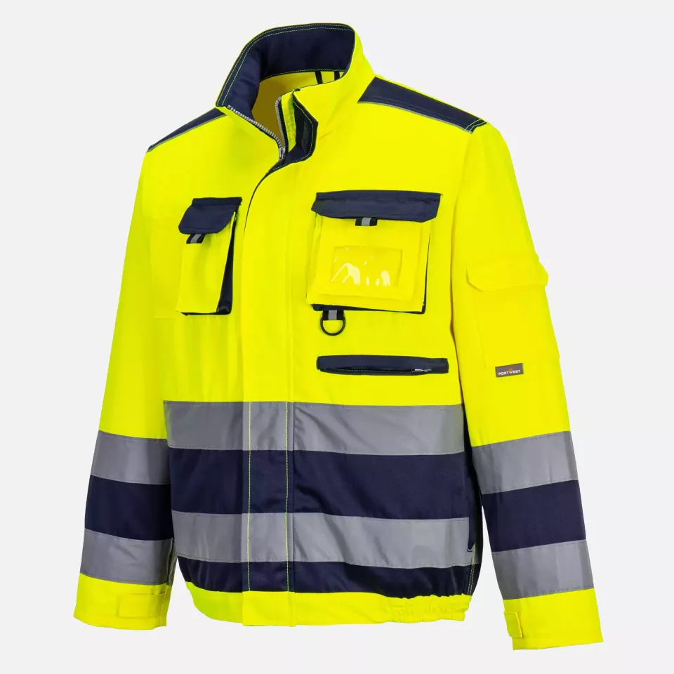 Portwest TX50YNR, Lille Hi-Vis Contrast Bomber Jacket, Yellow/Navy, image 3, gallery thumbnail