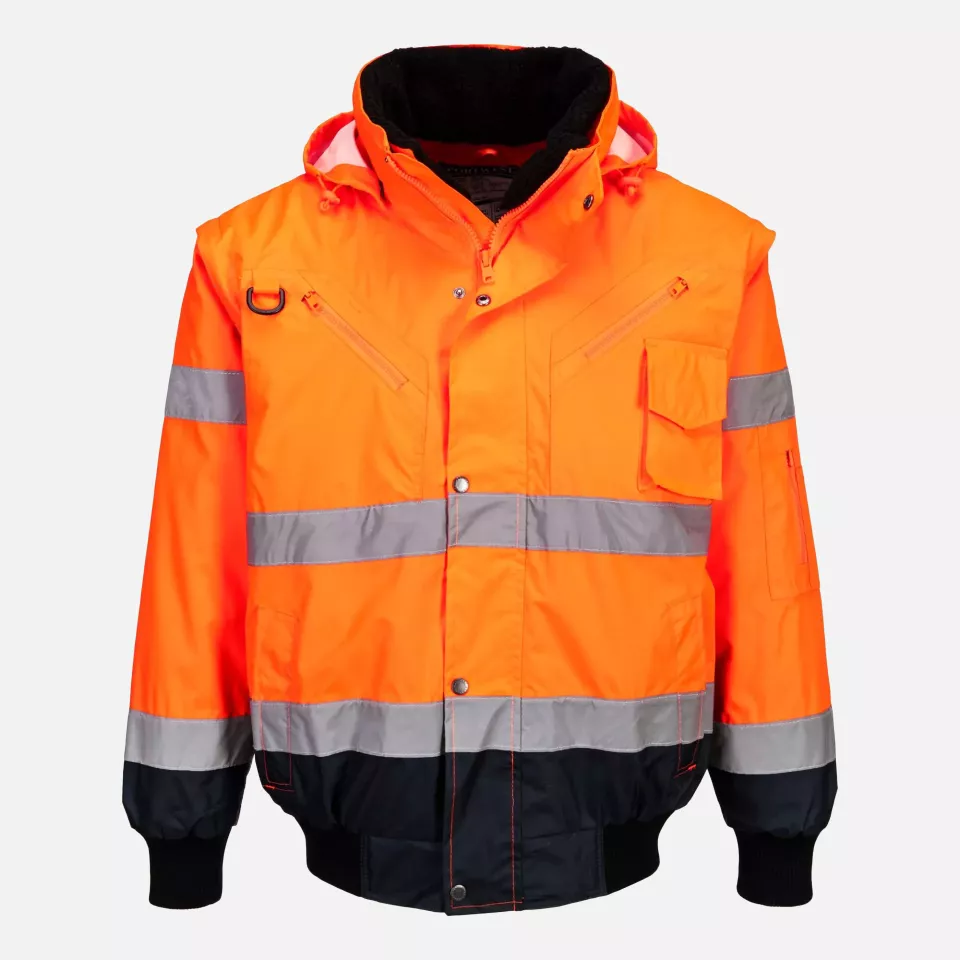 Portwest C465ONR, Hi-Vis 3-in-1 Contrast Bomber Jacket, Orange/Navy, image 1, gallery thumbnail