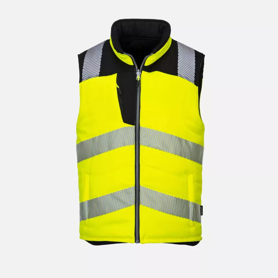 Portwest PW374YBR, PW3 Hi-Vis Reversible Bodywarmer, Yellow/Black, image 1, gallery thumbnail