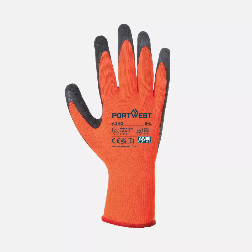 Portwest A140ORB, Thermal Grip Glove - Latex, Orange/Black, image 1, gallery thumbnail
