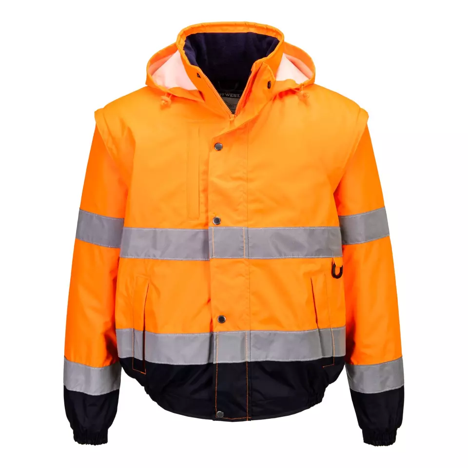 Portwest C468ORR, Hi-Vis 2-in-1 Contrast Bomber Jacket, Orange, image 1, gallery thumbnail