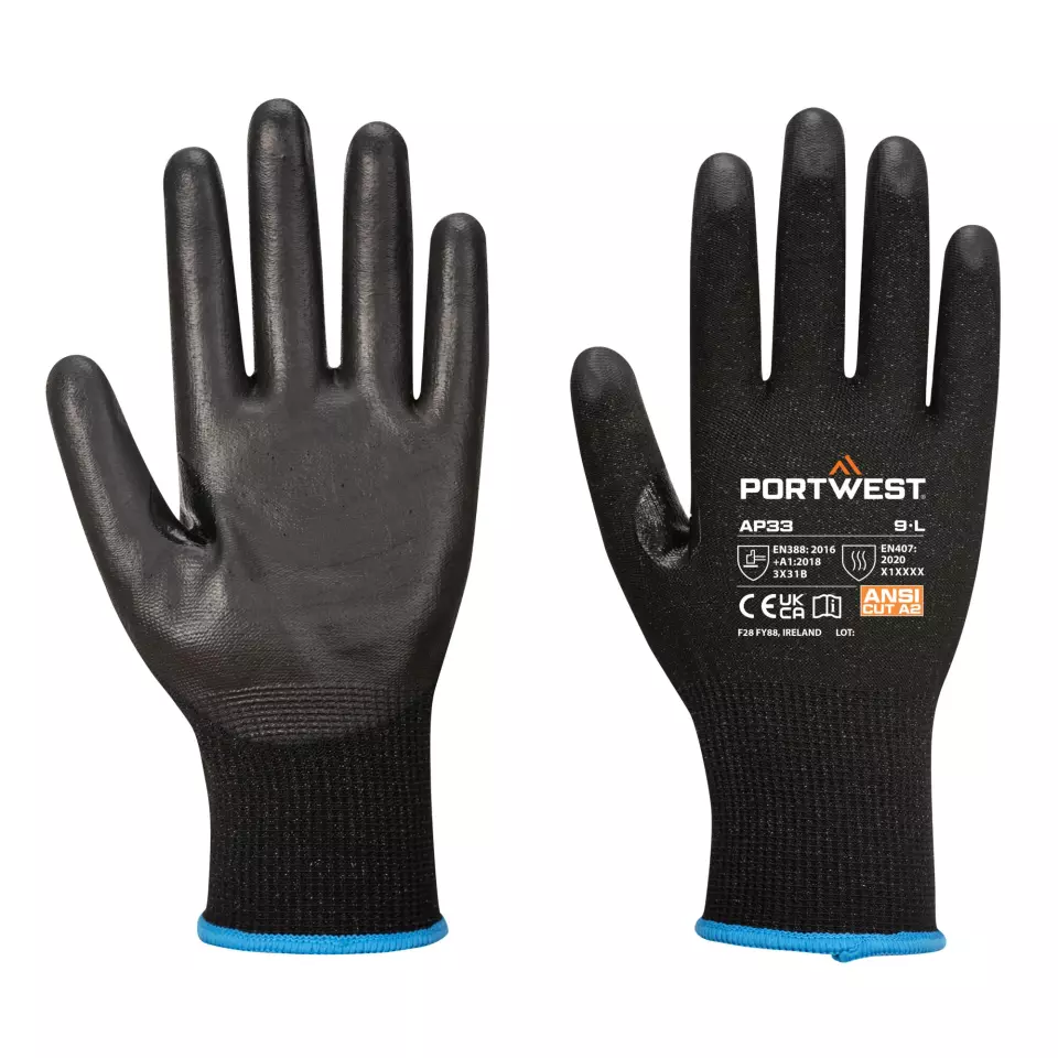Portwest AP33K8R, LR15 PU Touchscreen Glove, Black, image 3, gallery thumbnail