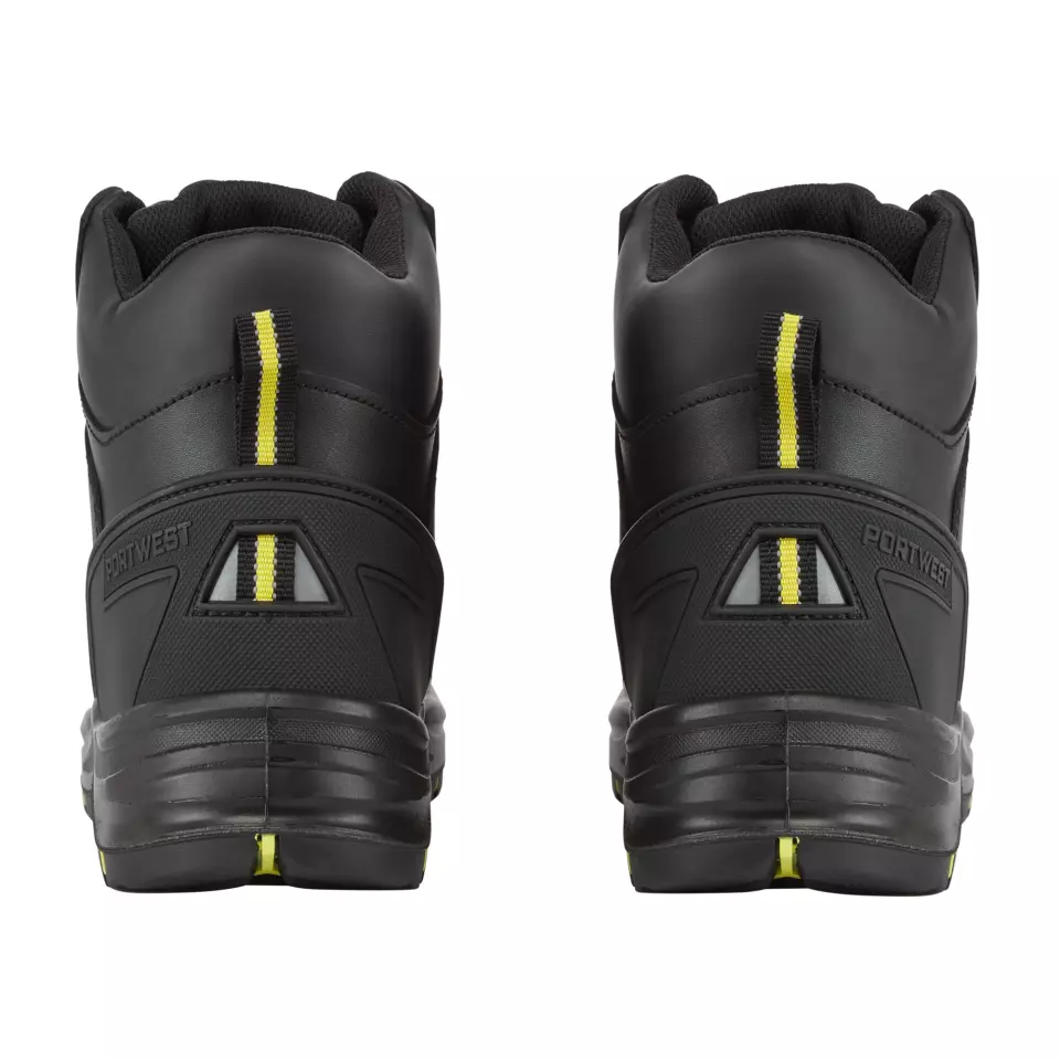 Portwest FC18BKY, Composite Action Leather Mid Boot S3S ESD HRO SR SC FO, Black/Yellow, image 2, gallery thumbnail