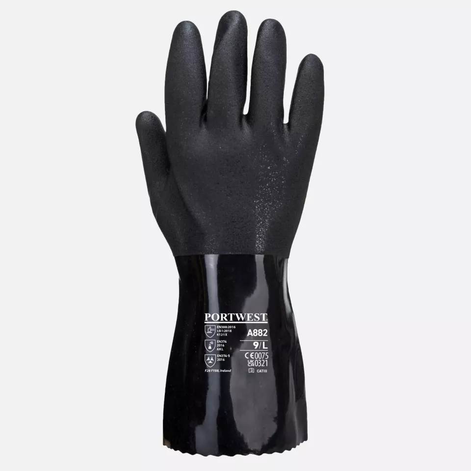 Portwest A882BKR, ESD PVC Chemical Gauntlet, Black, image 1, gallery thumbnail