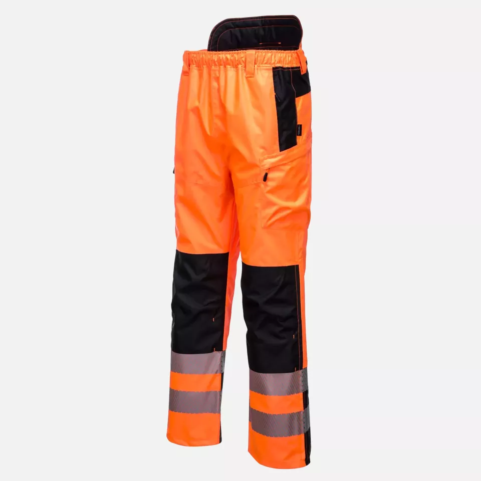 Portwest PW342OBR, PW3 Hi-Vis Extreme Rain Trousers, Orange/Black, image 3, gallery thumbnail