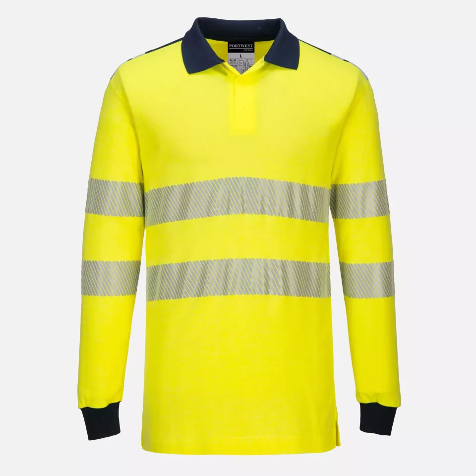 Portwest FR702YNR, PW3 FR Modaflame Hi-Vis Polo Shirt, Yellow/Navy, image 1, gallery thumbnail