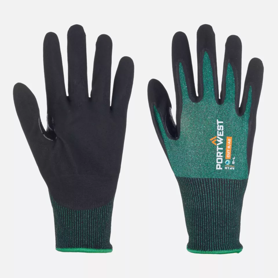 Portwest AP15E8R, SG Cut B18 Eco Nitrile Glove, Green/Black, image 3, gallery thumbnail