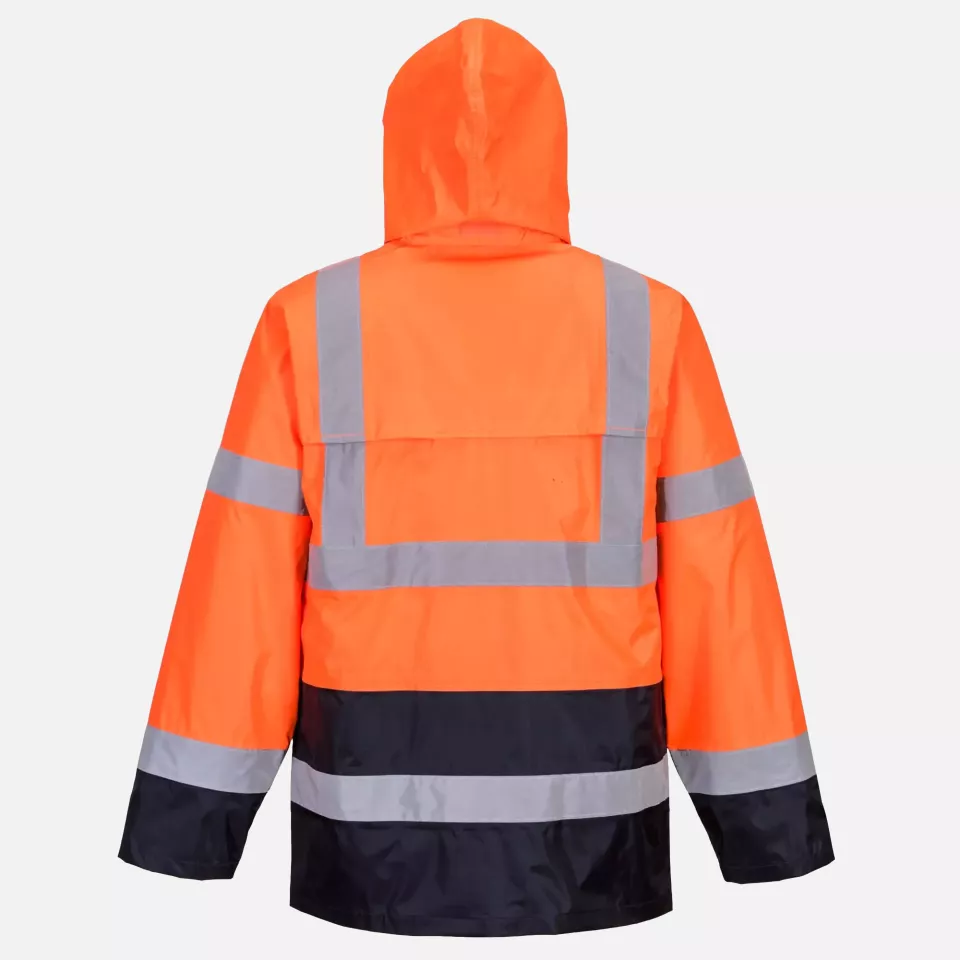 Portwest H443ONR, Hi-Vis Contrast Classic Rain Jacket, Orange/Navy, image 2, gallery thumbnail
