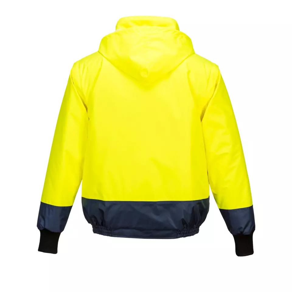 Portwest C464YNR, Hi-Vis 2-in-1 Contrast Essential Lite Bomber Jacket, Yellow/Navy, image 4, gallery thumbnail