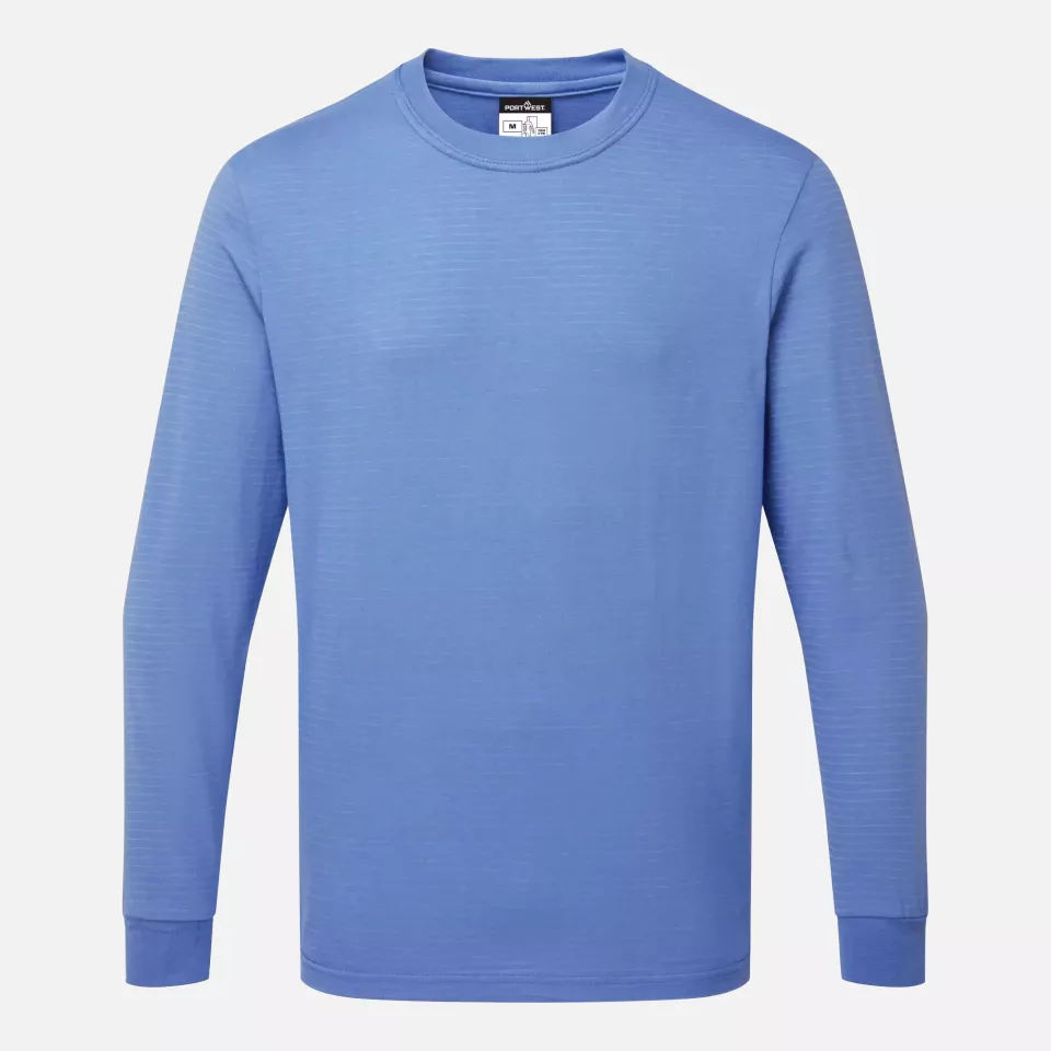Portwest AS22HBR, Anti-Static ESD T-Shirt L/S, Hamilton Blue, image 1, gallery thumbnail