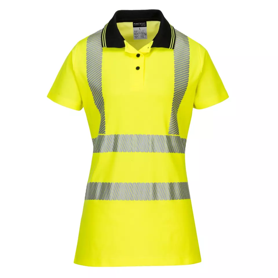 Portwest LW72YBR, Hi-Vis Women's Cotton Comfort Pro Polo Shirt S/S, Yellow/Black, image 1, gallery thumbnail