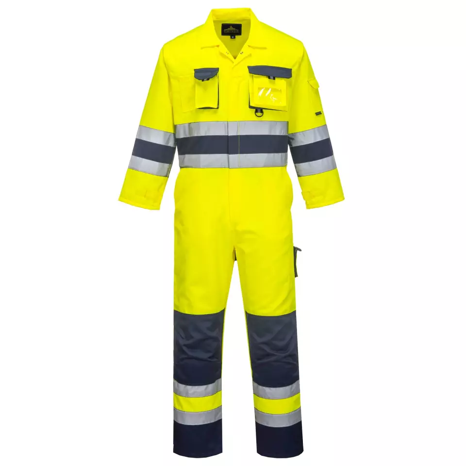 Portwest TX55YNR, Nantes Hi-Vis Contrast Work Coverall, Yellow/Navy, image 1, gallery thumbnail