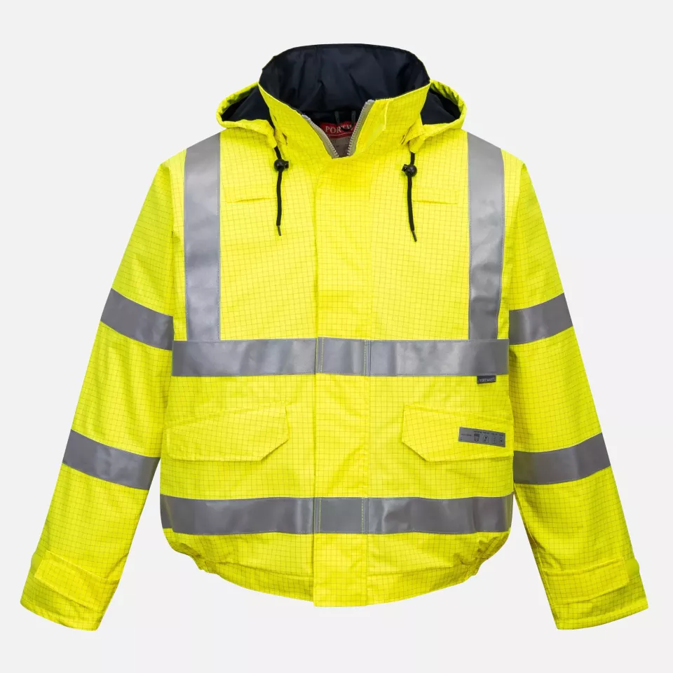 Portwest S773YER, Bizflame Rain Hi-Vis Antistatic FR Bomber Jacket, Yellow, image 1, gallery thumbnail