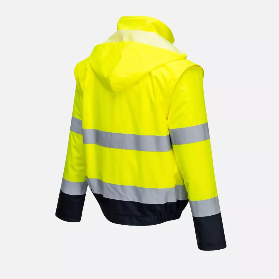 Portwest C464YNR, Hi-Vis 2-in-1 Contrast Essential Lite Bomber Jacket, Yellow/Navy, image 5, gallery thumbnail