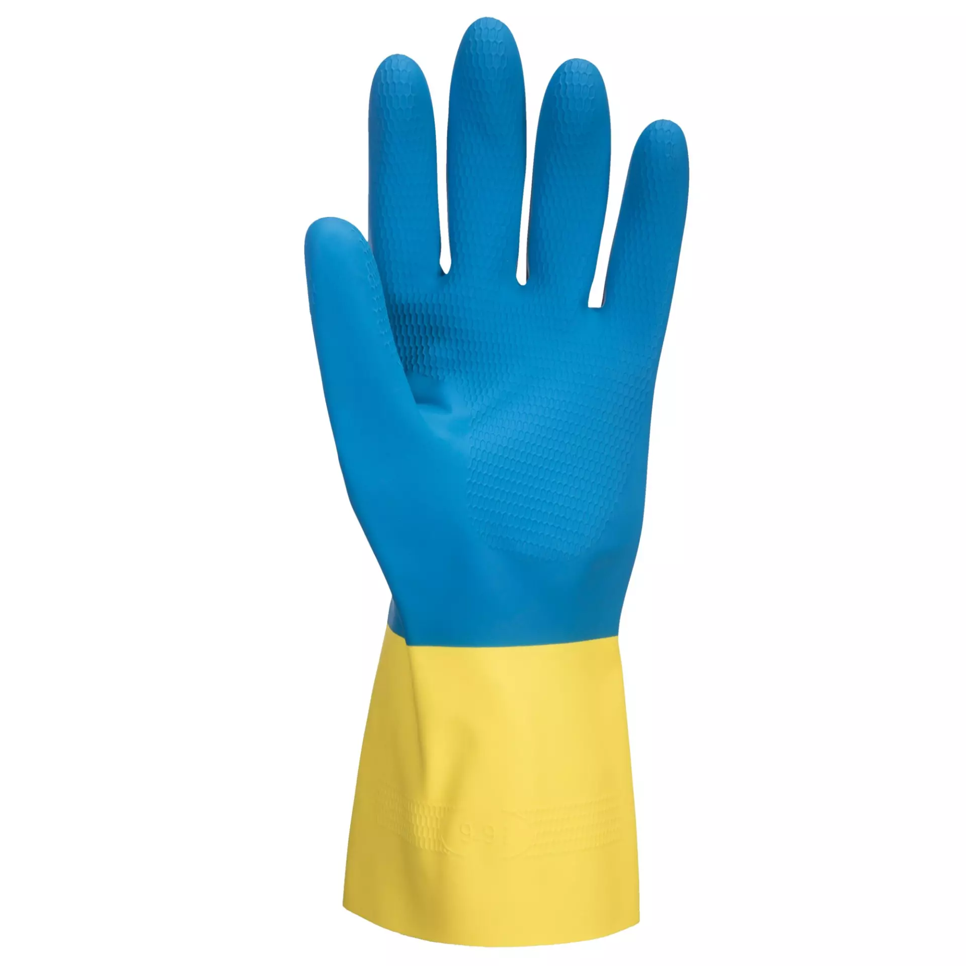 Portwest A801Y4R, Double Dipped Latex Gauntlet, Yellow/Blue, image 2