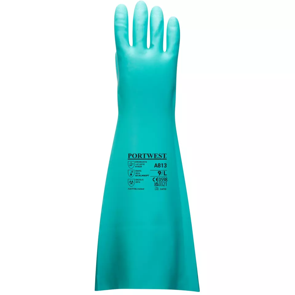 Portwest A813GNR, Extended Length Nitrile Gauntlet, Green, image 2, gallery thumbnail