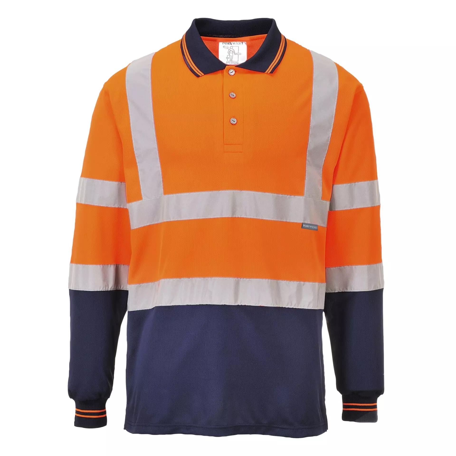 Portwest S279ONR, Hi-Vis Contrast Polo Shirt L/S, Orange/Navy, image 1