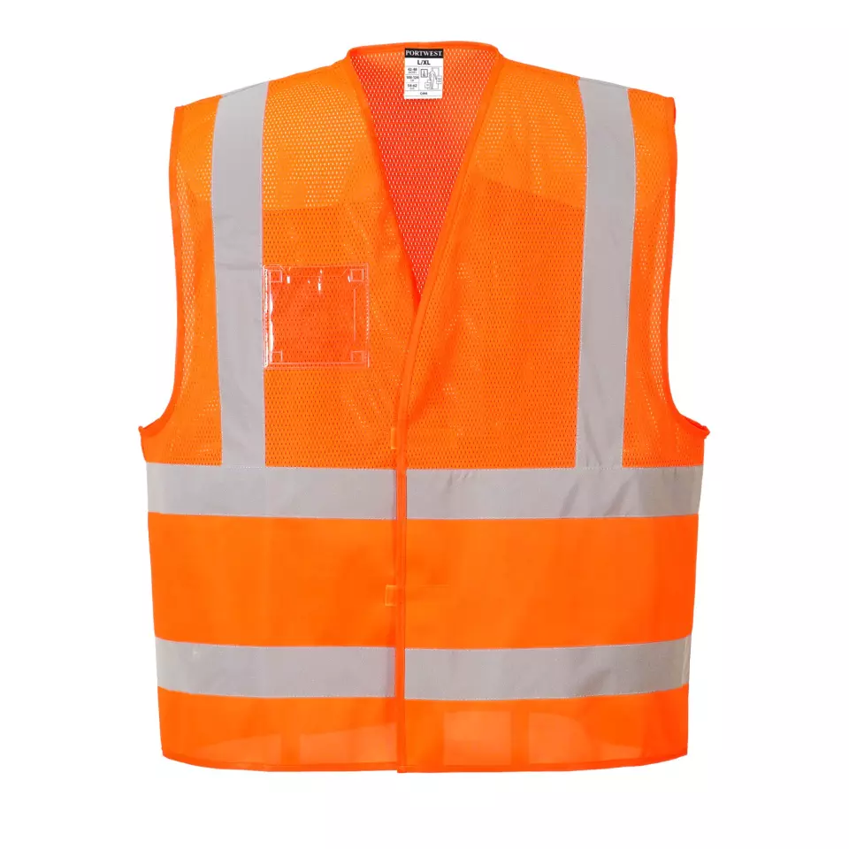 Portwest C494ORR, Hi-Vis Half Mesh Two Band Vest, Orange, image 1, gallery thumbnail