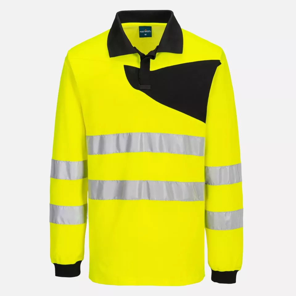 Portwest PW220YBR, PW2 Hi-Vis Polo Shirt L/S, Yellow/Black, image 1, gallery thumbnail
