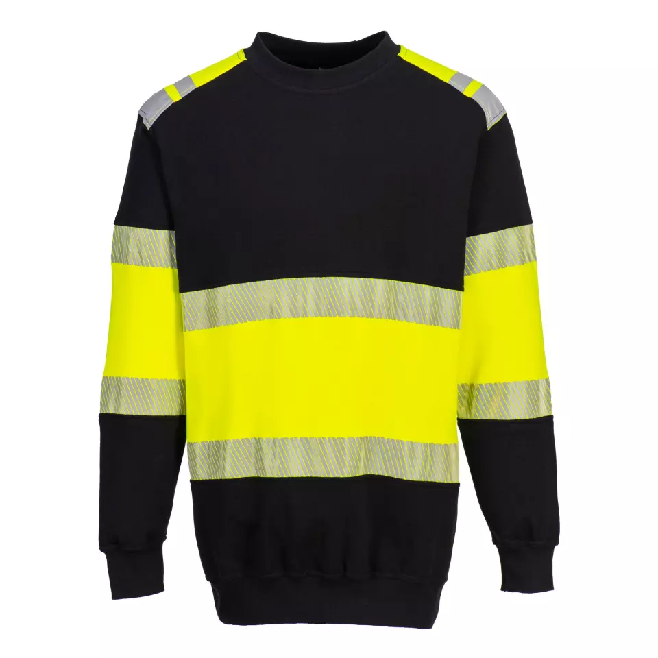Portwest FR716YBR, PW3 FR Modaflame Hi-Vis Class 1 Sweatshirt, Yellow/Black, image 1, gallery thumbnail