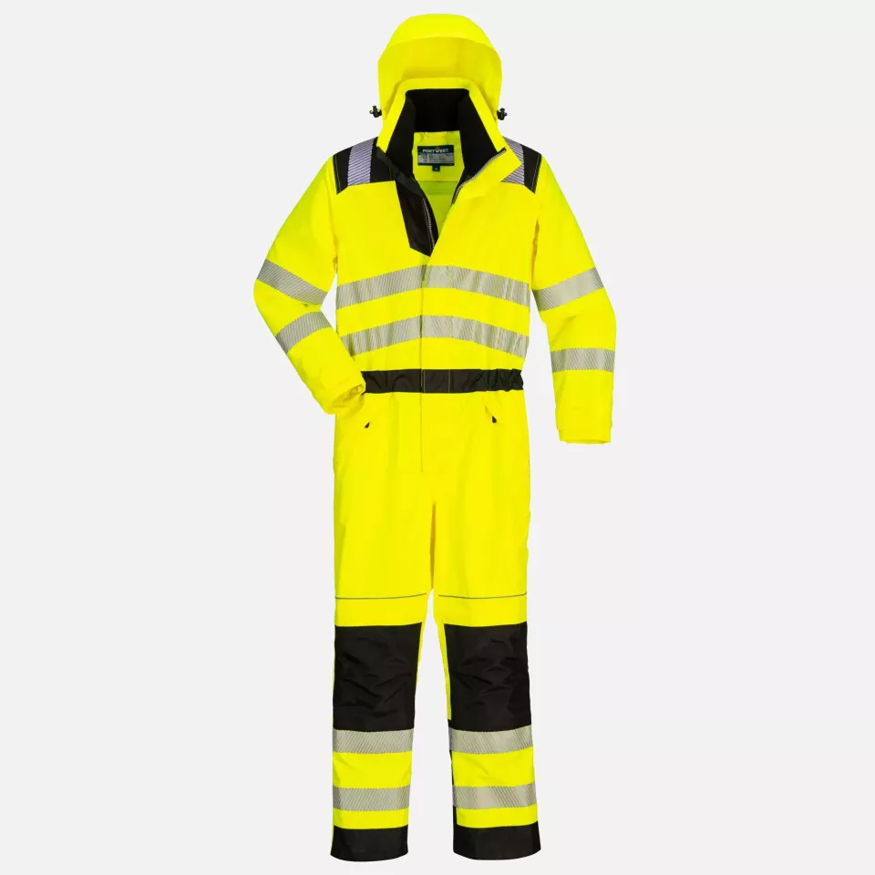 Portwest PW355YBR, PW3 Hi-Vis Rain Coverall, Yellow/Black, image 3, gallery thumbnail