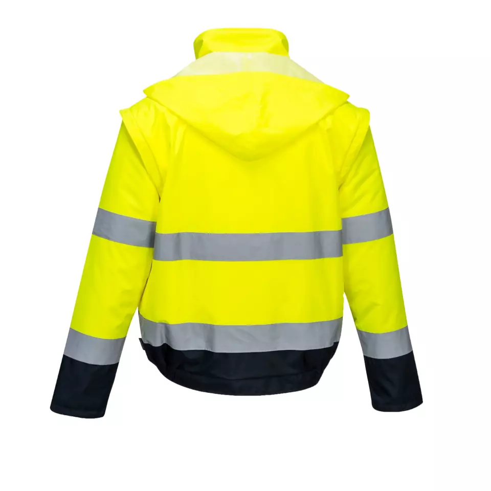 Portwest C464YNR, Hi-Vis 2-in-1 Contrast Essential Lite Bomber Jacket, Yellow/Navy, image 3, gallery thumbnail