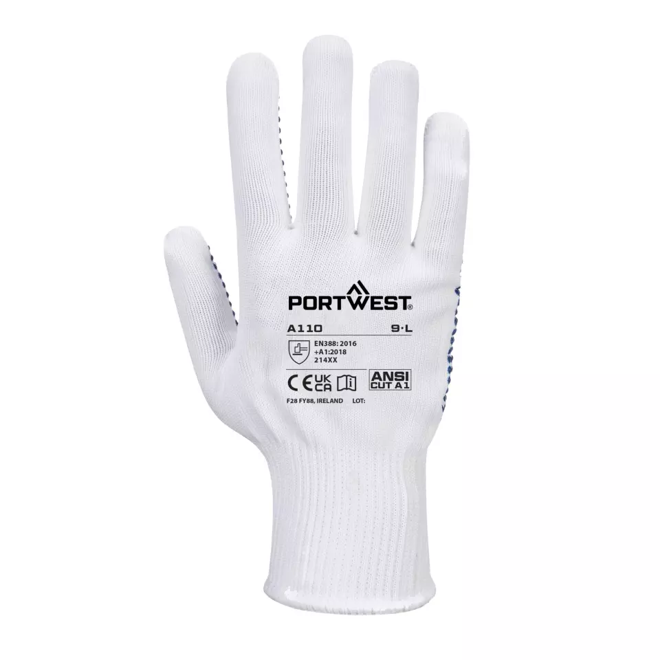 Portwest A110WBR, Polka Dot Glove, White/Blue, image 1, gallery thumbnail