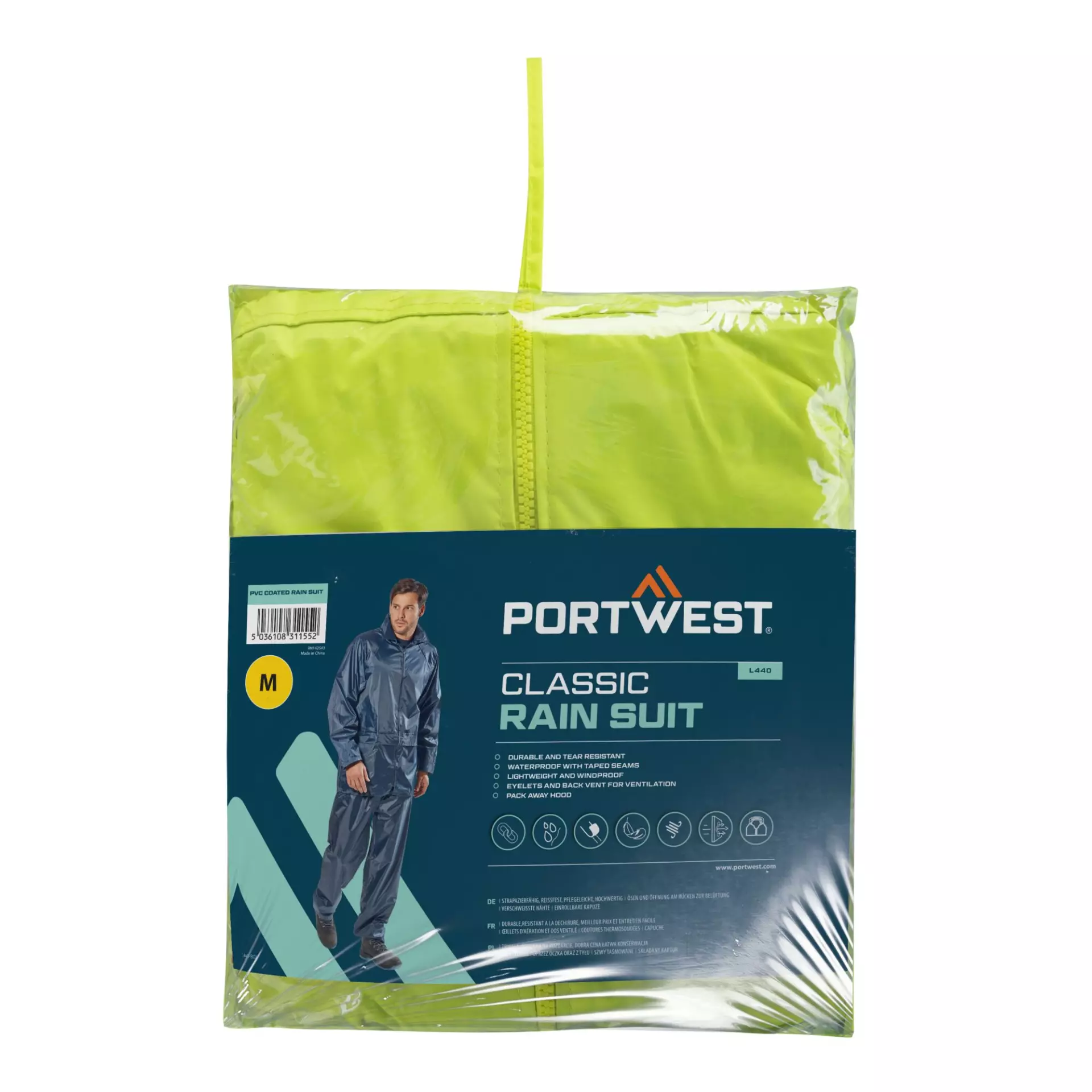 Portwest L440YER, Essentials Rainsuit (2 Piece Suit), Yellow, image 1