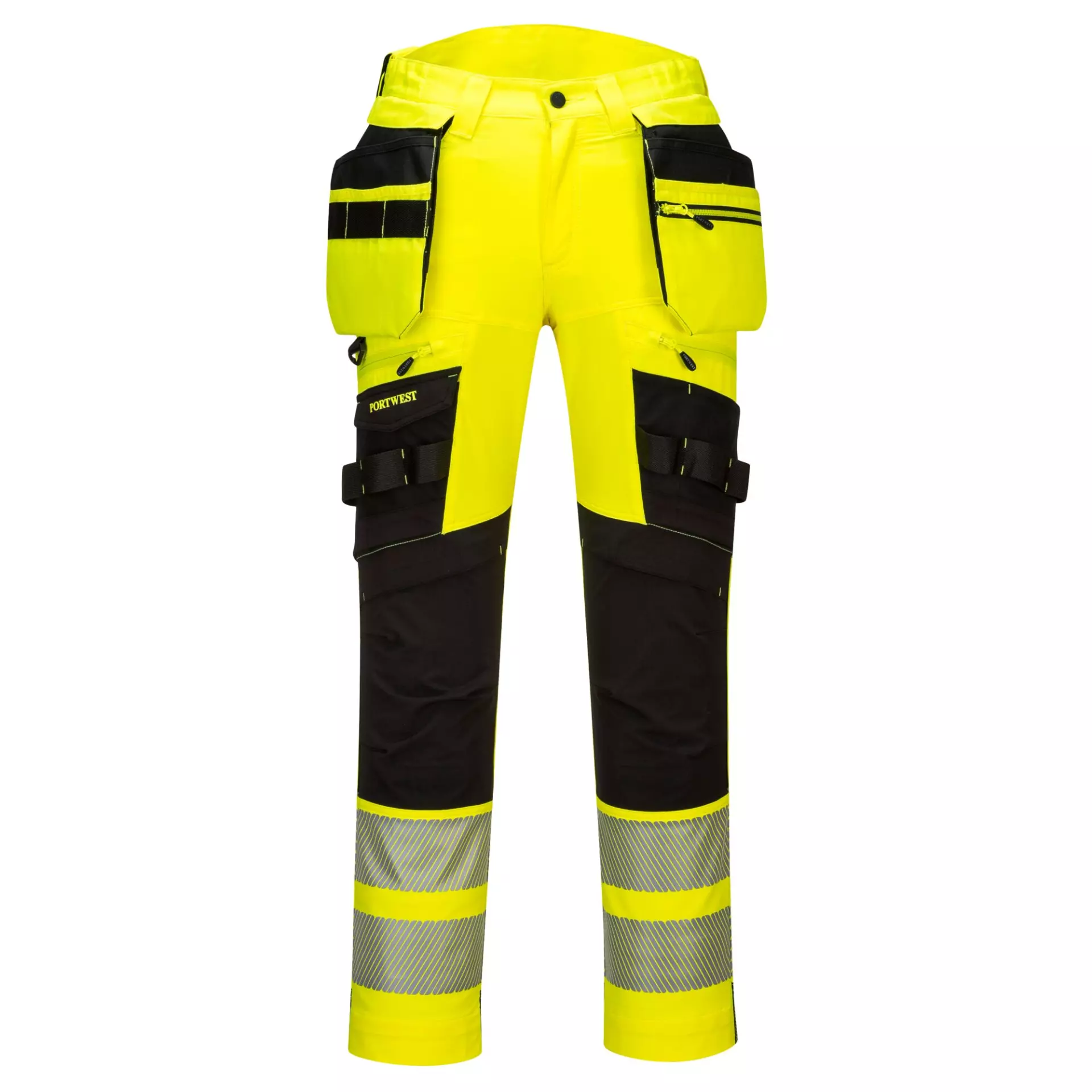 Portwest DX442YBR, DX4 Hi-Vis Detachable Holster Pocket Trousers, Yellow/Black, image 1