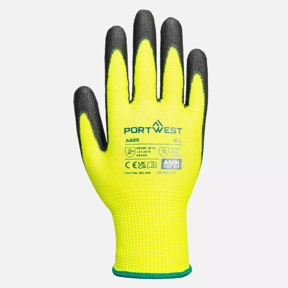 Portwest A625Y8R, Cut D13 PU Viz-Tex Glove, Yellow/Black, image 1, gallery thumbnail