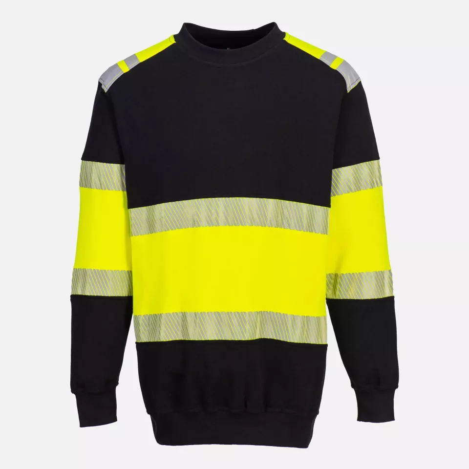 Portwest FR716YBR, PW3 FR Modaflame Hi-Vis Class 1 Sweatshirt, Yellow/Black, image 1, gallery thumbnail