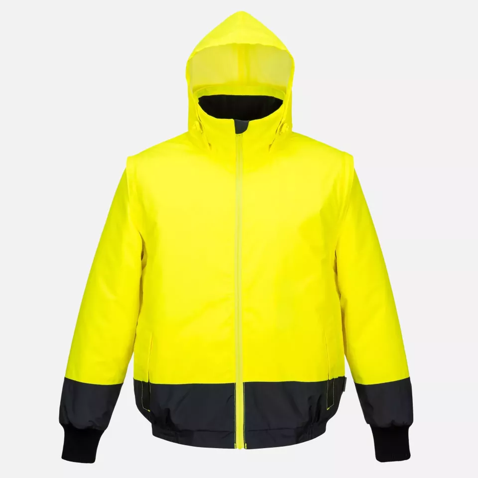 Portwest C464YNR, Hi-Vis 2-in-1 Contrast Essential Lite Bomber Jacket, Yellow/Navy, image 10, gallery thumbnail