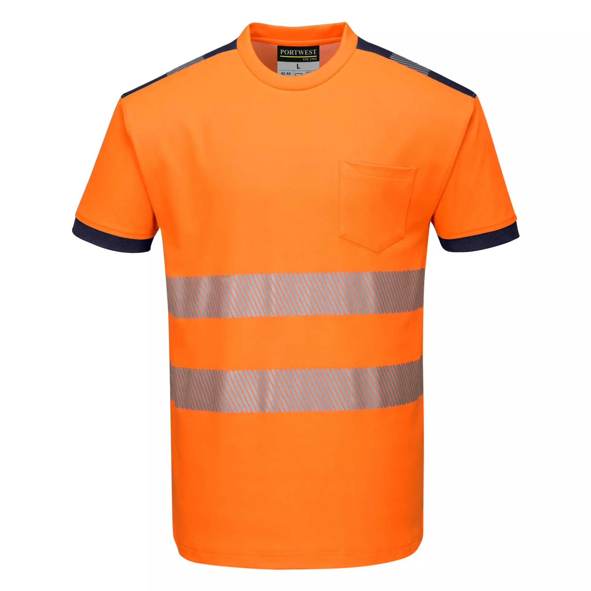 Portwest T181ONR, PW3 Hi-Vis Cotton Comfort T-Shirt S/S, Orange/Navy, image 1