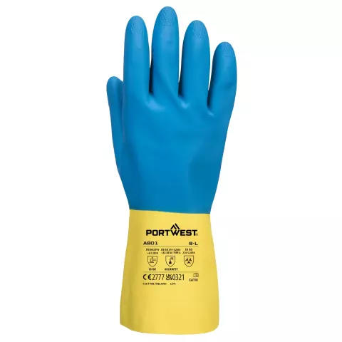 Portwest Dubbeldoppad latexhandske med krage, gul/blå