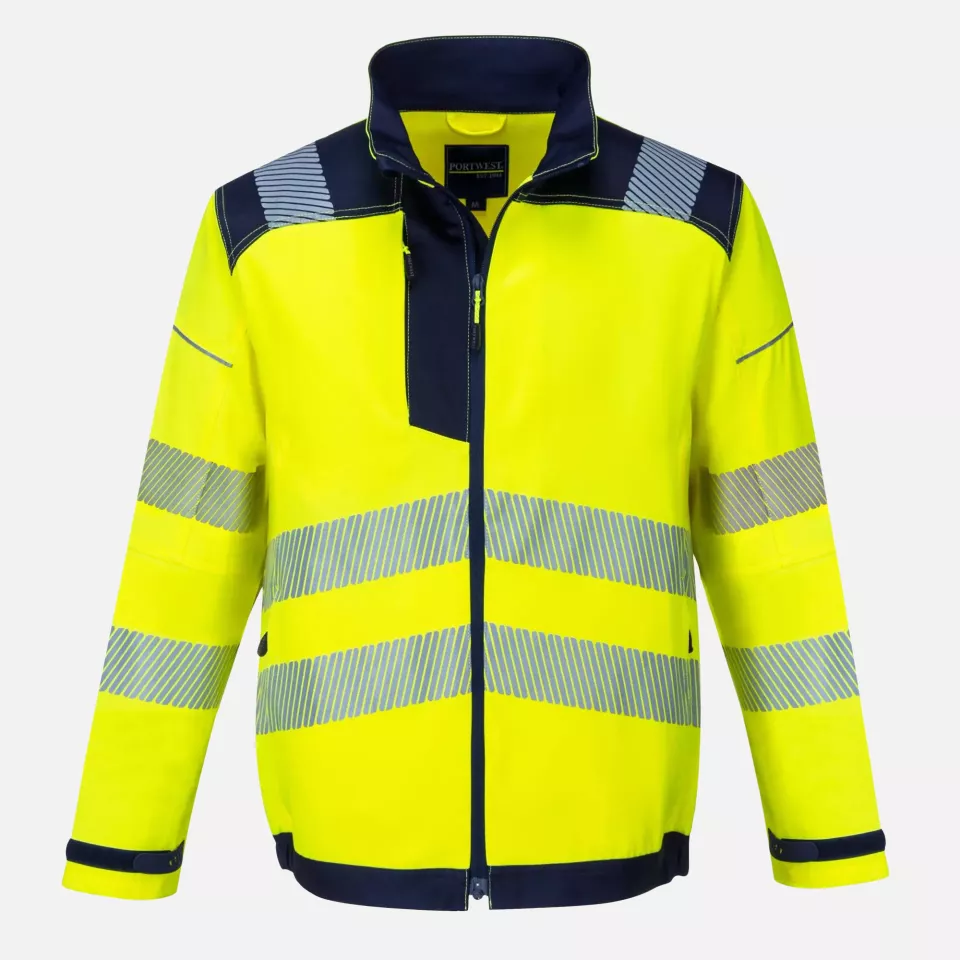 Portwest T500YNR, PW3 Hi-Vis Work Jacket, Yellow/Navy, image 1, gallery thumbnail