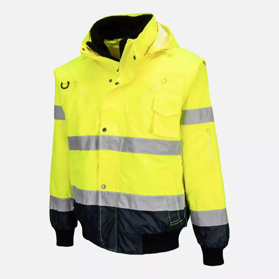 Portwest C465YNR, Hi-Vis 3-in-1 Contrast Bomber Jacket, Yellow/Navy, image 6, gallery thumbnail