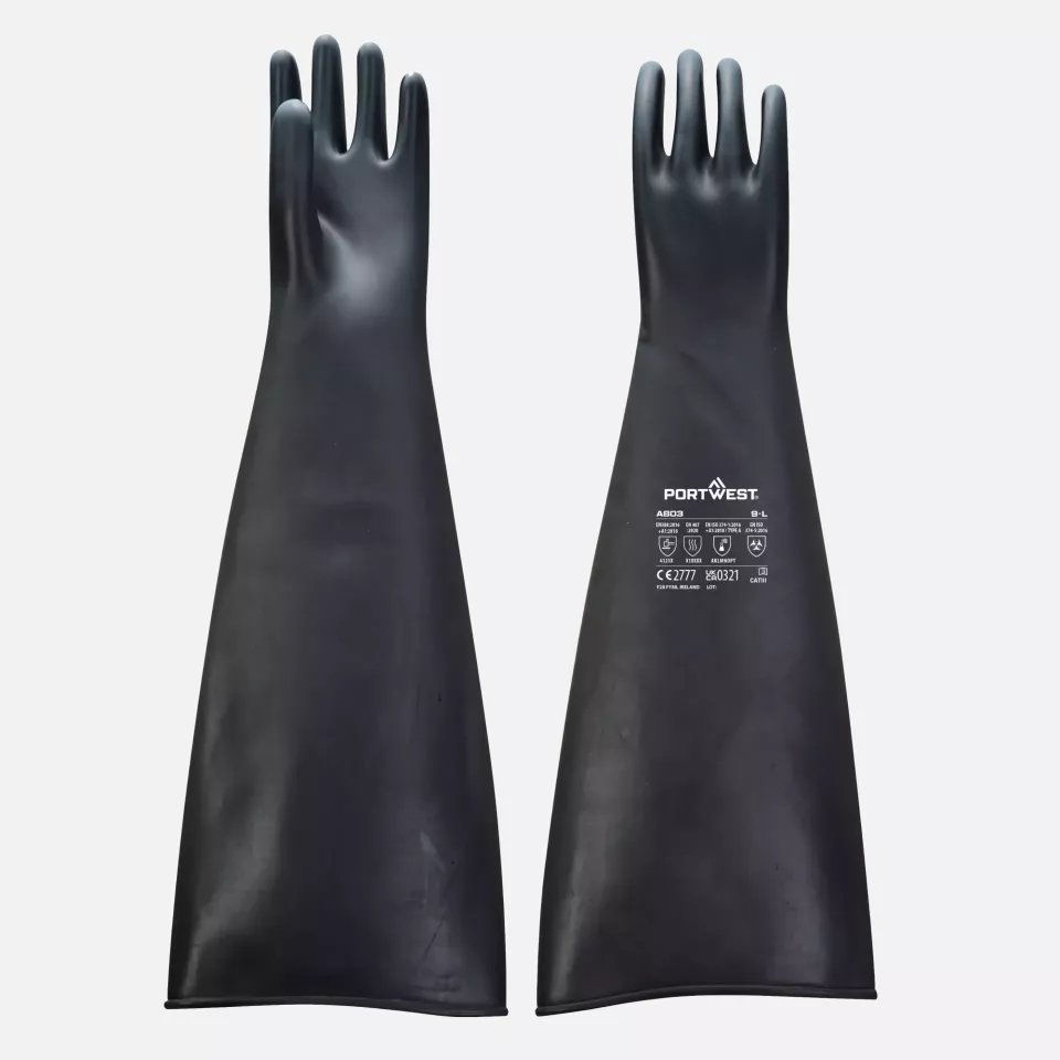 Portwest A803BKR, Heavyweight Latex Rubber Gauntlet 600mm, Black, image 3, gallery thumbnail