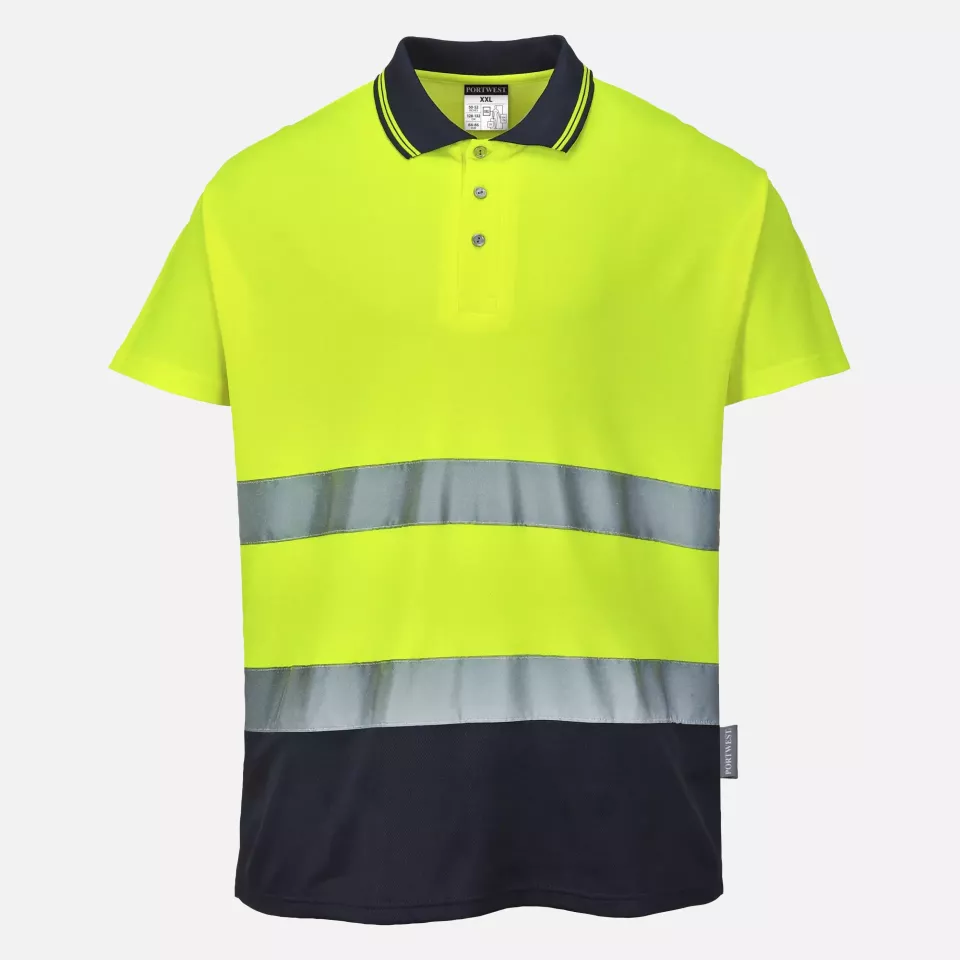 Portwest S174YNR, Warnschutz Cotton Comfort Kontrast Poloshirt Kurzarm, Gelb/Marine, image 1, gallery thumbnail