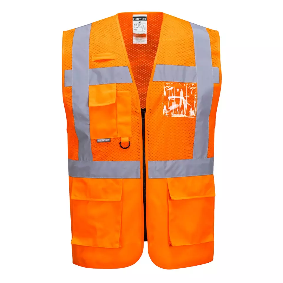 Portwest C496ORR, Madrid Hi-Vis Half Mesh Executive Vest, Orange, image 1, gallery thumbnail