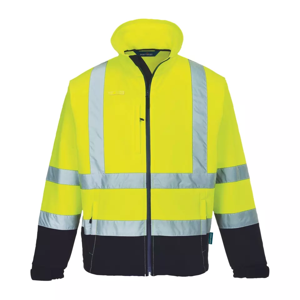 Portwest S425YNR, Hi-Vis Contrast Softshell (3L), Yellow/Navy, image 1, gallery thumbnail